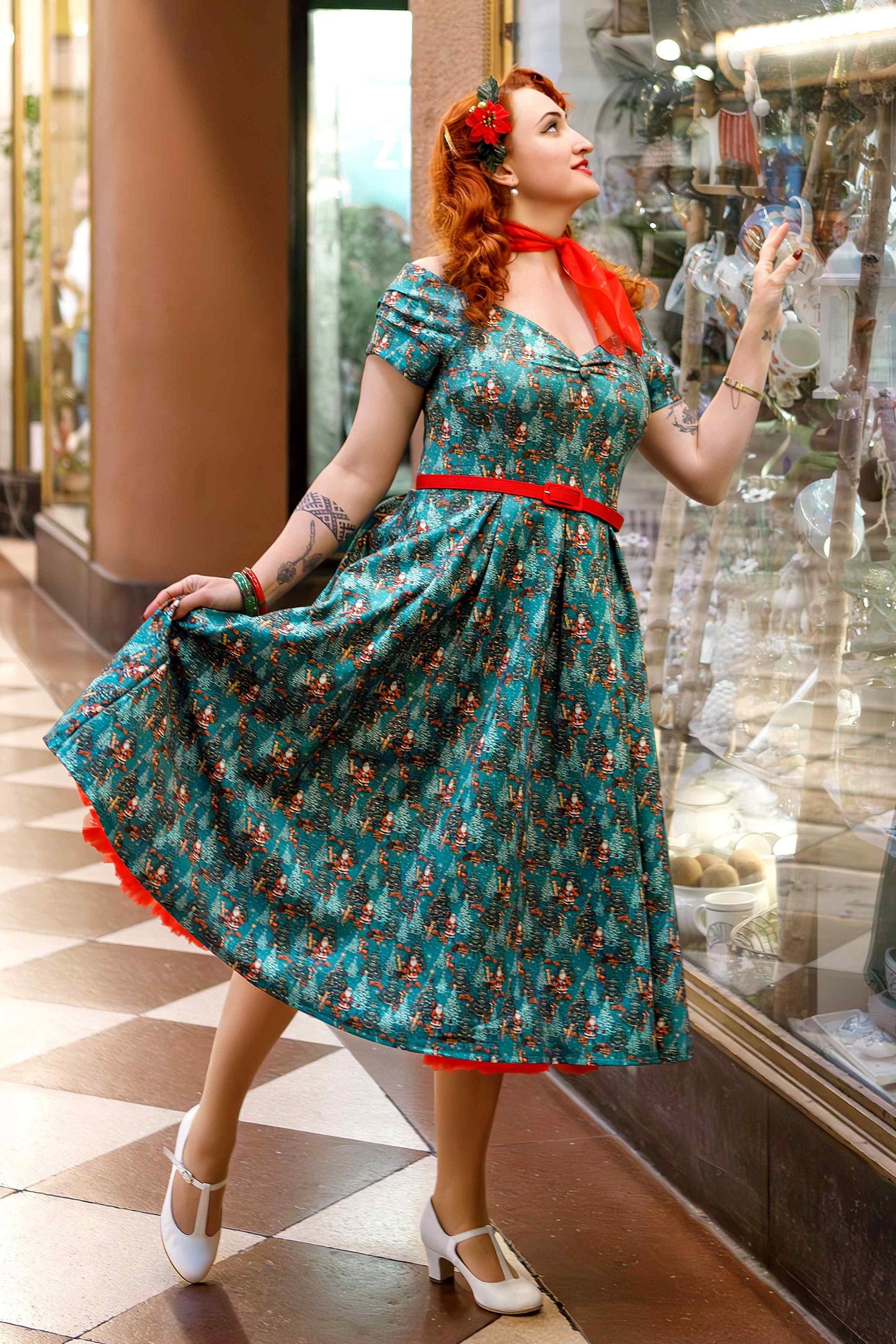 Lily Santa & Reindeer Green Circle Dress