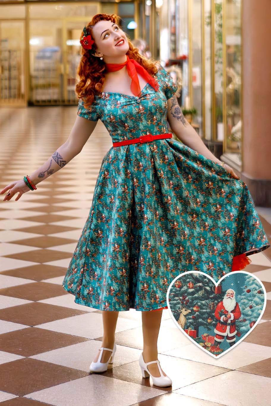 Lily Santa & Reindeer Green Circle Dress