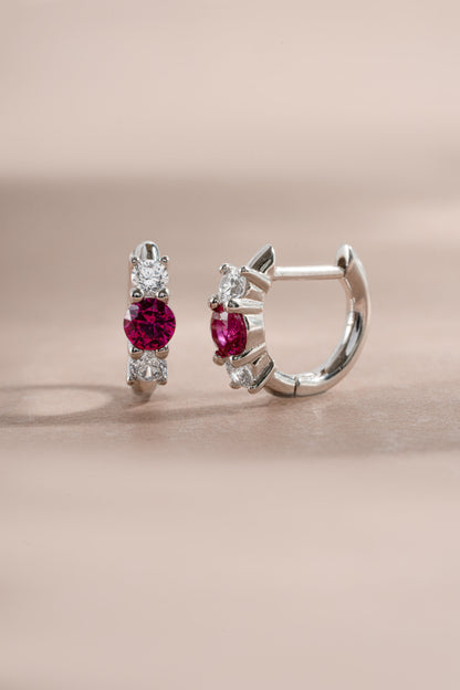 Ruby Three Stone Huggie Hoops