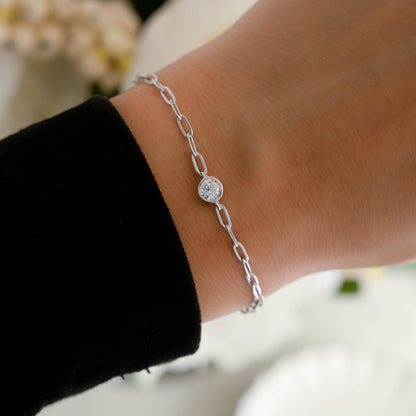 Bezel Charm Paperclip Bracelet