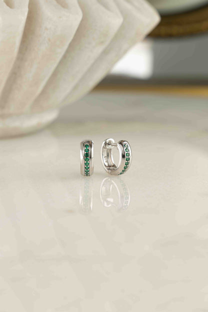Stripe Emerald Huggie Earrings