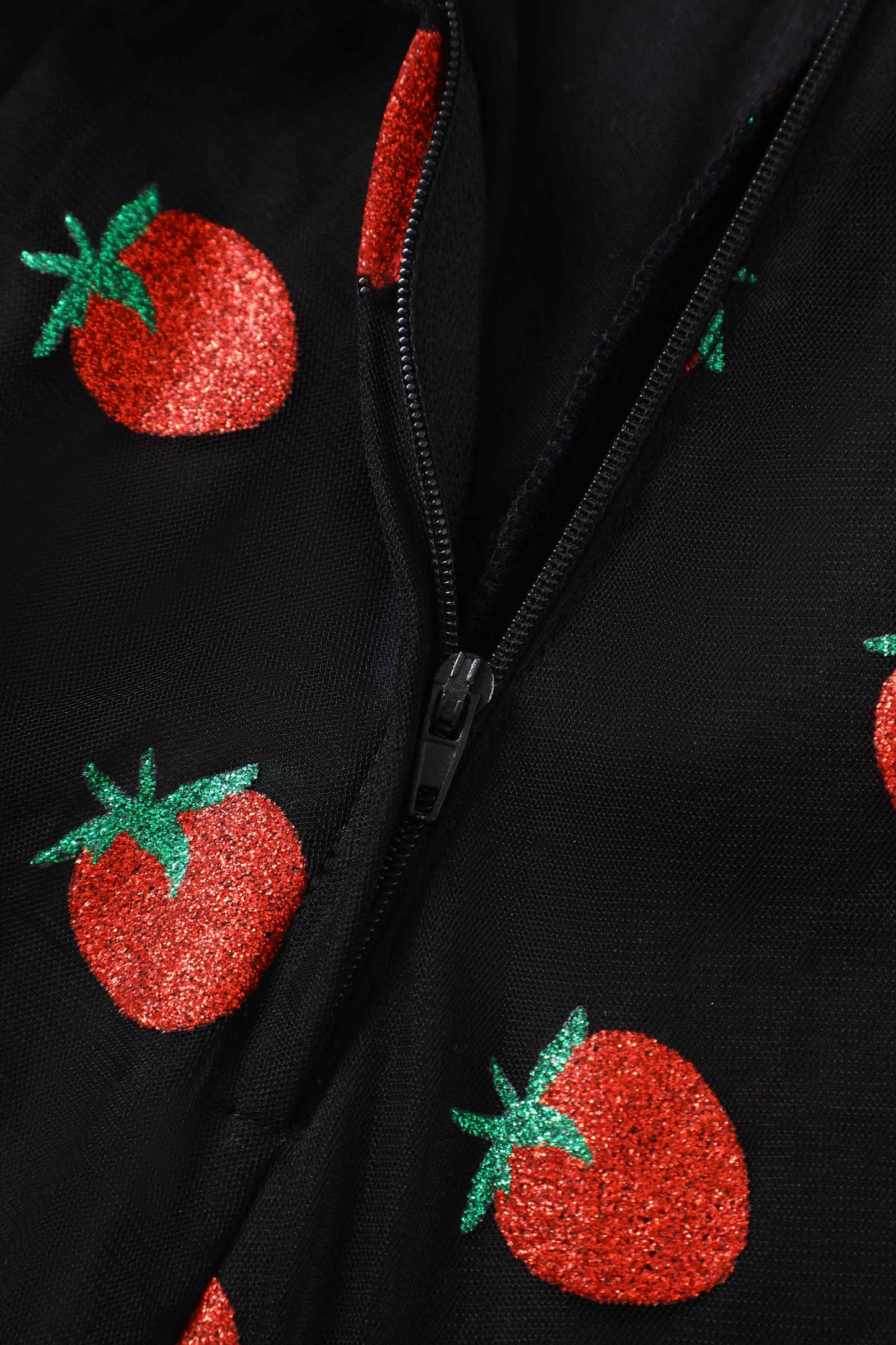 Dorothea Strawberry Black Mesh Halter Dress