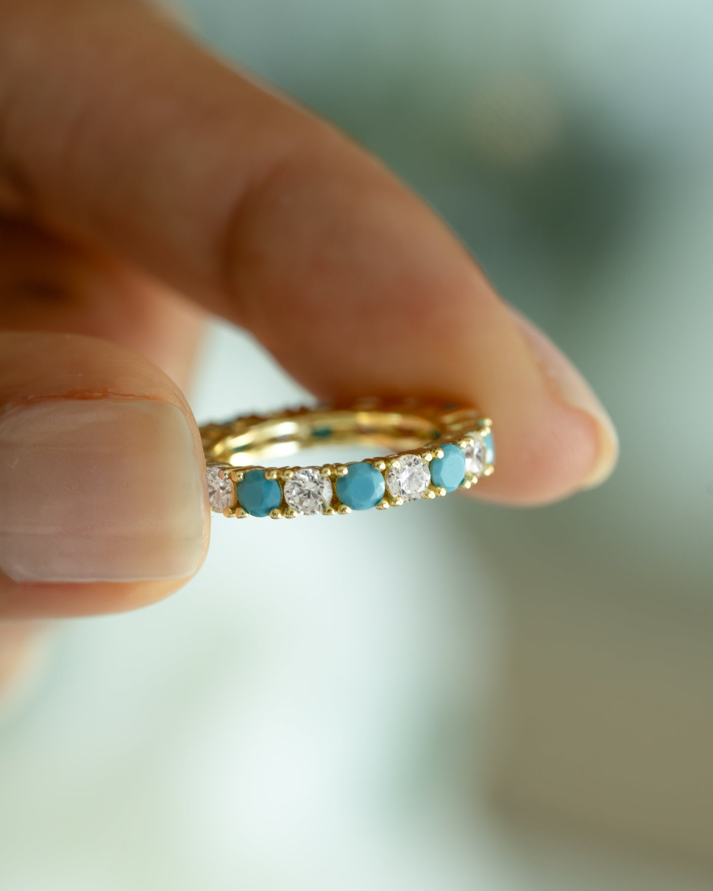 3mm Studded Turquoise Eternity Ring