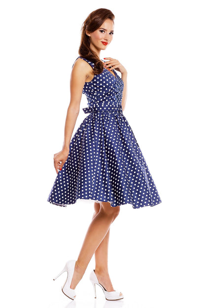 May Stylish Inspired Swing Dress in Dark Blue Polka Dots