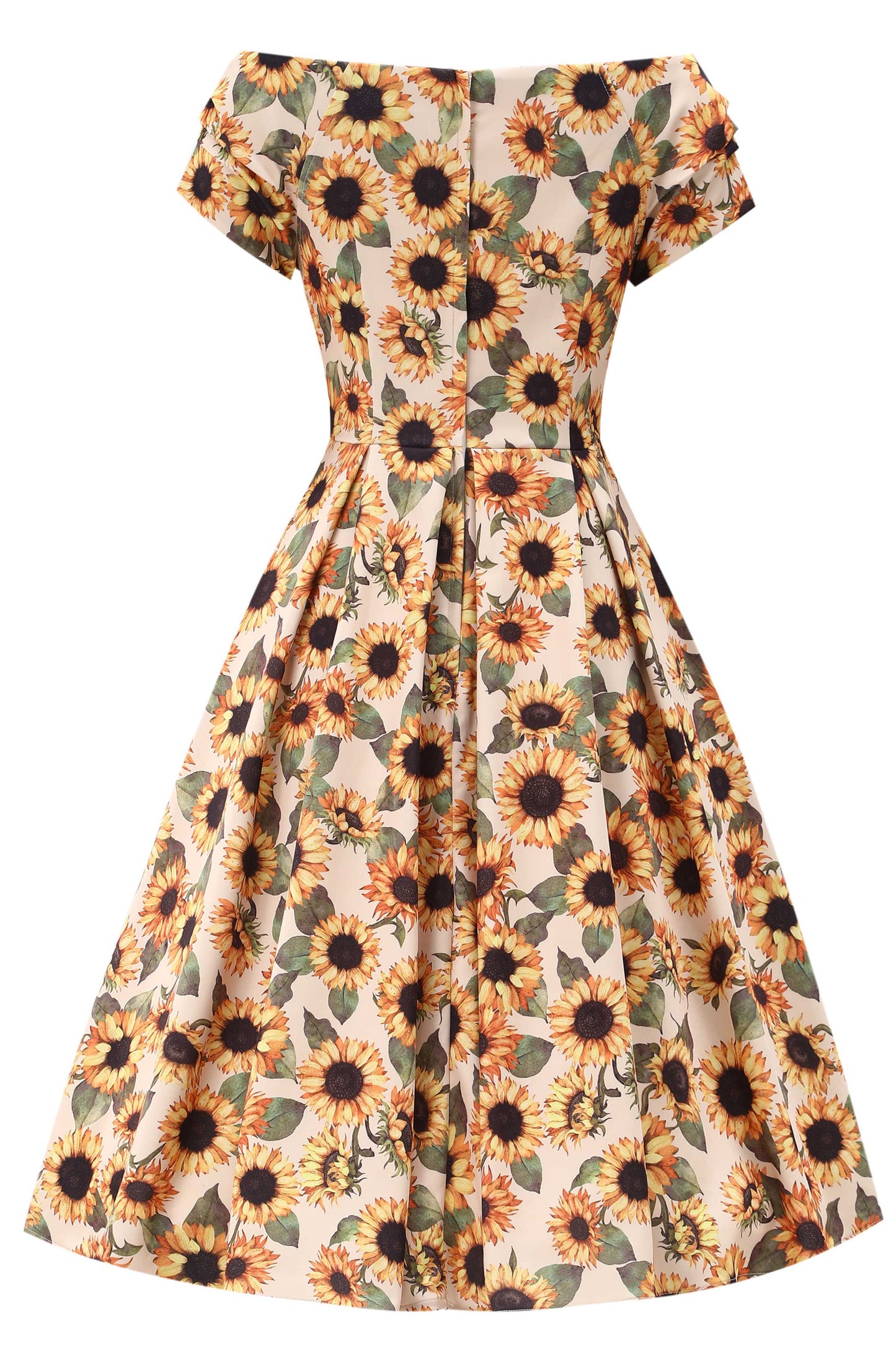 Lily Sunflower Off Shoulder Dress in Beige/Yellow
