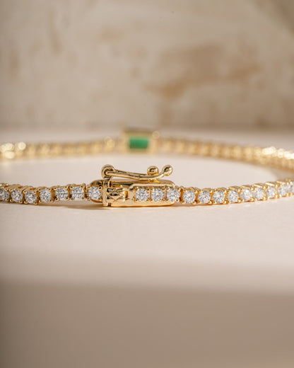 Tennis Bracelet with Emerald Baguette Charm