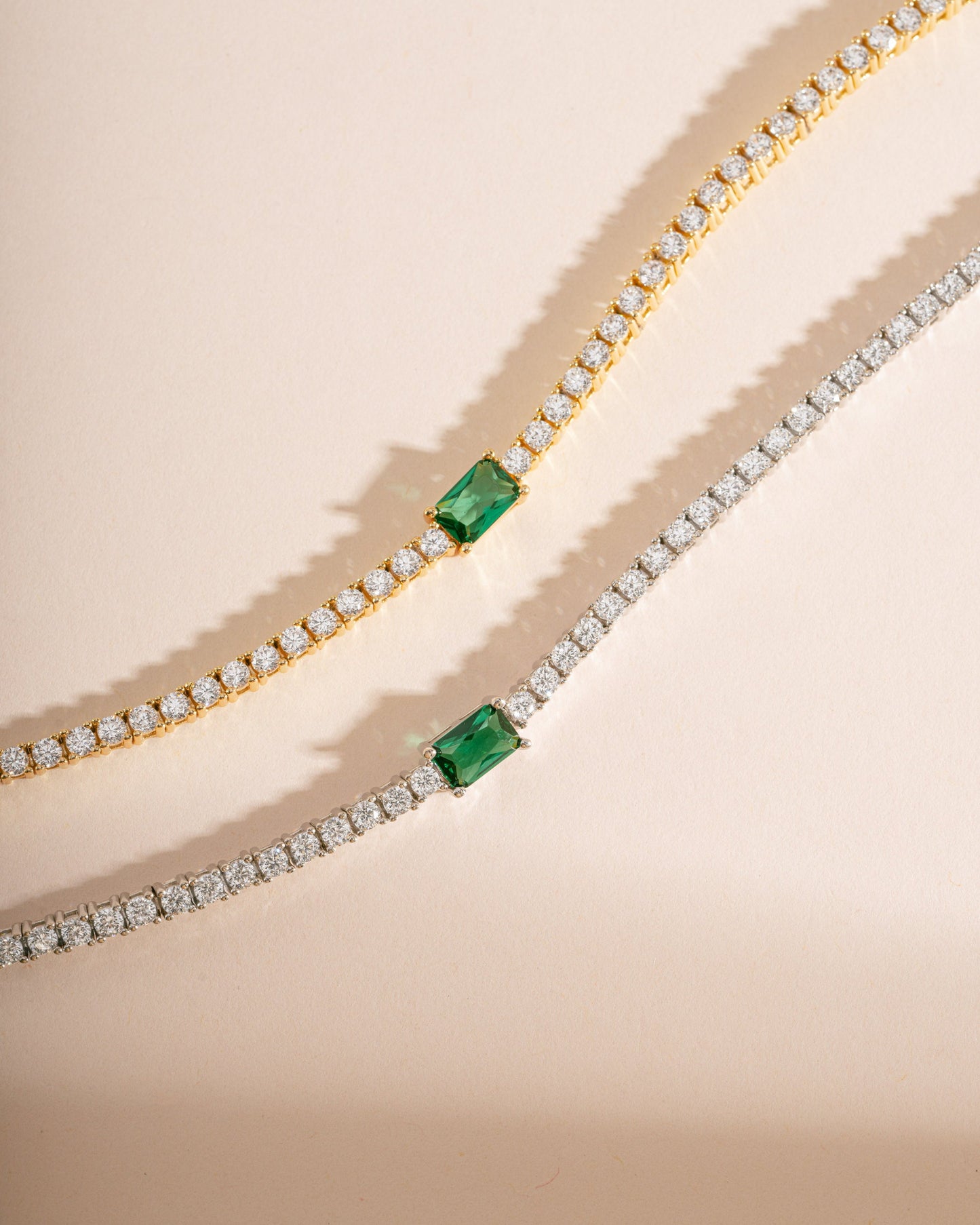 Tennis Bracelet with Emerald Baguette Charm