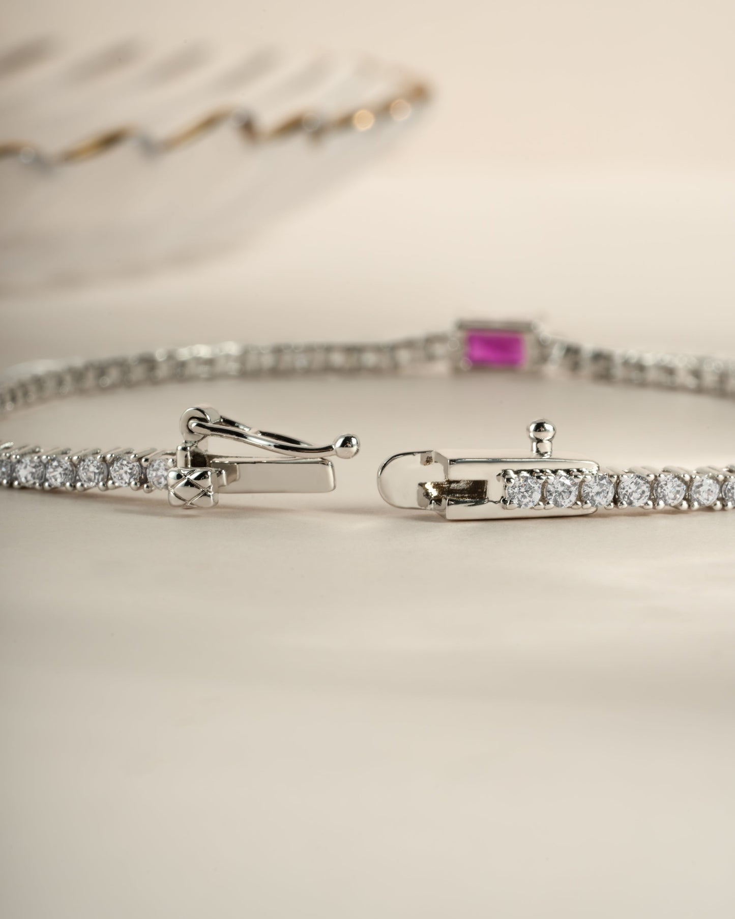 Tennis Bracelet with Ruby Baguette Charm
