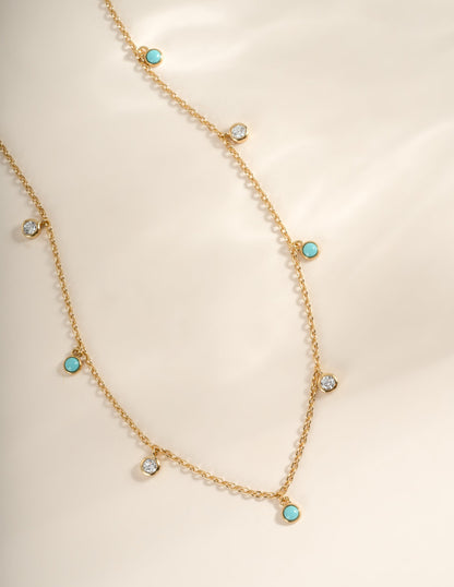 Turquoise & CZ Dangling Charm Necklace