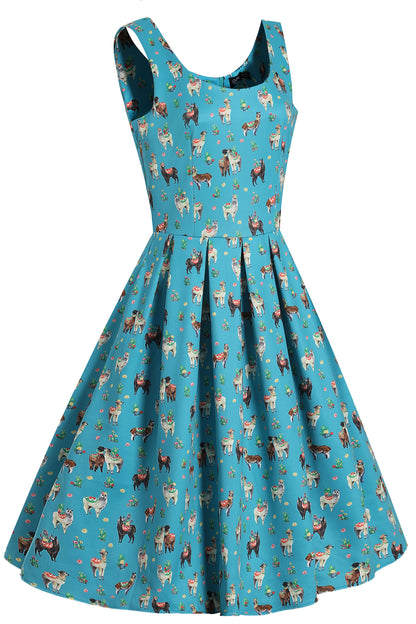 Amanda Turquoise Llama Swing Dress
