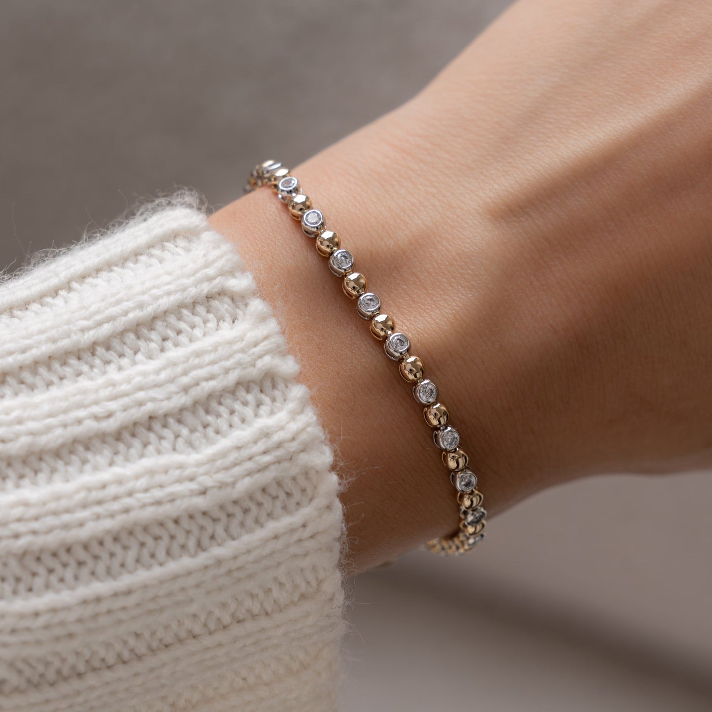 Mixed Metal Bead & Bezel Tennis Bracelet