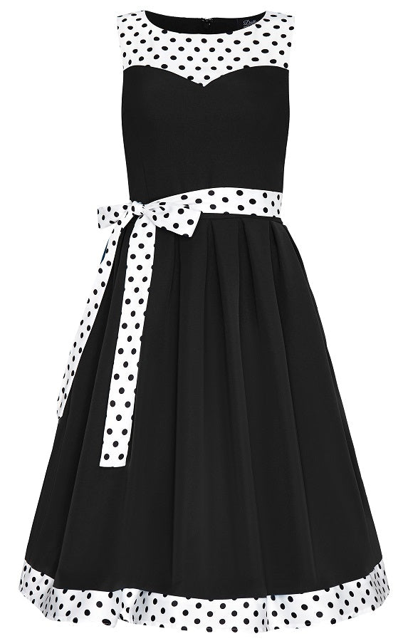 Elizabeth Vintage Dress in Black/White Polka Dot Print