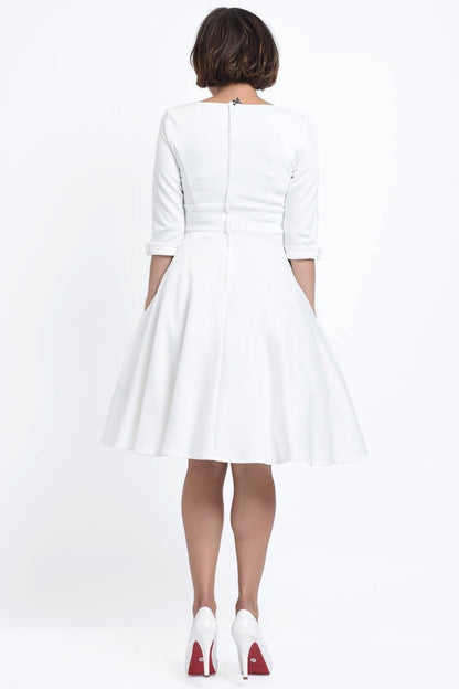 Debra  Long-Sleeved Stretchy Dress-White