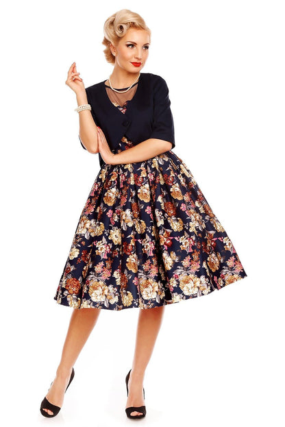 Elizabeth Vintage Style Floral Party Dress in Blue