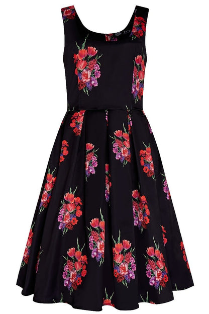 Gorgeous Amanda 50s Inspired in Black and Tulip Bunch Print