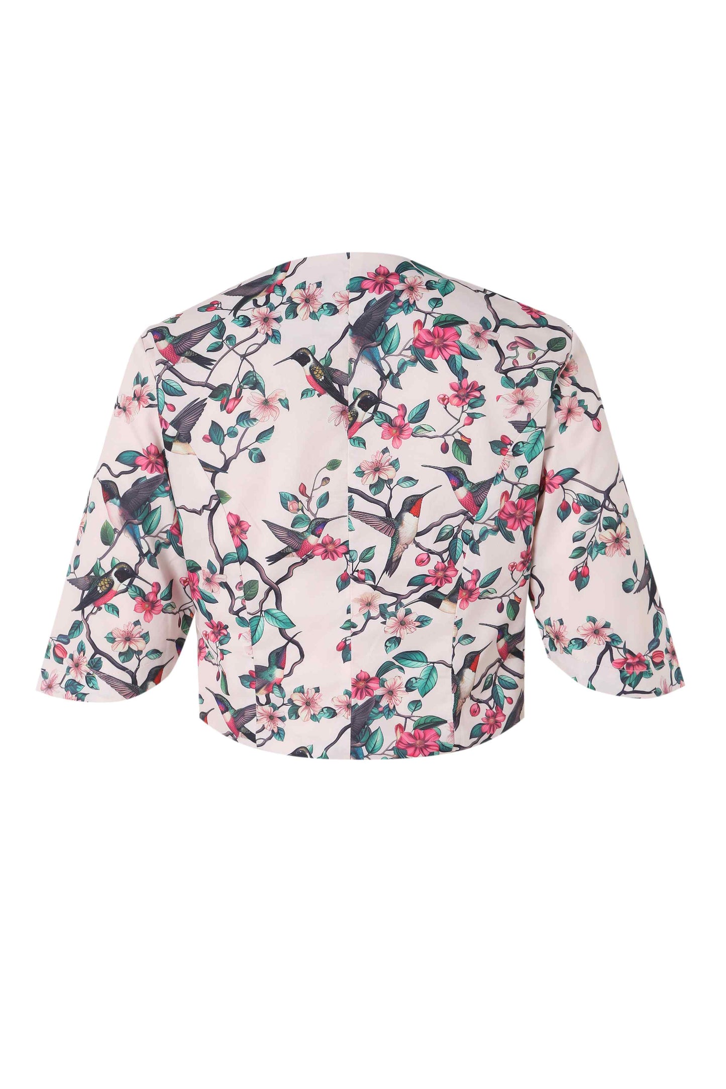 Lisette White Bird Print Bolero Jacket