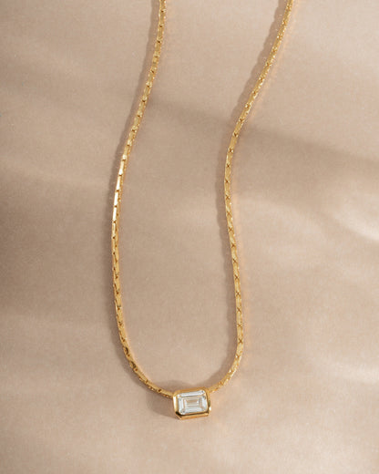 White CZ Baguette Bezel Statement Necklace