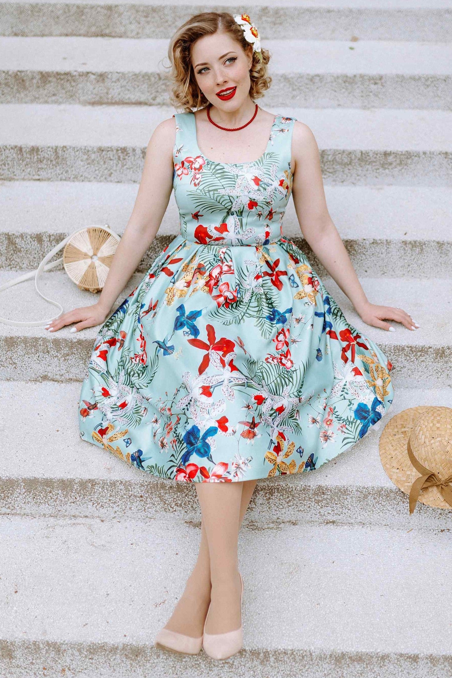 Amanda Mint Tropical Swing Dress